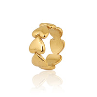 Gold Plated Chunky Multi-Heart Eternity Ring, Polished Bold Heart Cluster Band