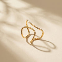 Gold Plated Minimalist Wide Cage Geometric Ring, Hollow Double Layer Band