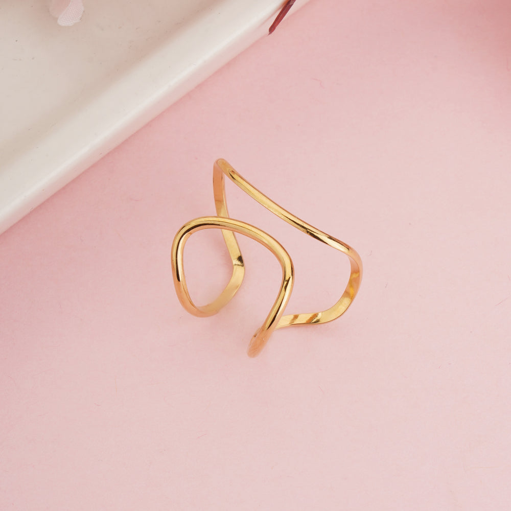 Gold Plated Minimalist Wide Cage Geometric Ring, Hollow Double Layer Band