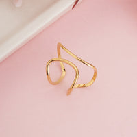 Gold Plated Minimalist Wide Cage Geometric Ring, Hollow Double Layer Band