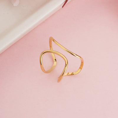 Gold Plated Minimalist Wide Cage Geometric Ring, Hollow Double Layer Band - Second Image