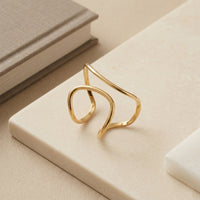 Gold Plated Minimalist Wide Cage Geometric Ring, Hollow Double Layer Band