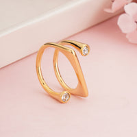 Gold Plated Bezel-Set Zircon Spiral Ring, Modern Geometric Two-Stone Wrap Ring
