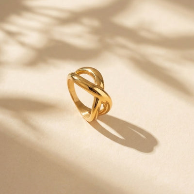 Gold Plated Cross shapped Spiral Ring, Modern Geometric Wrap Design Ring