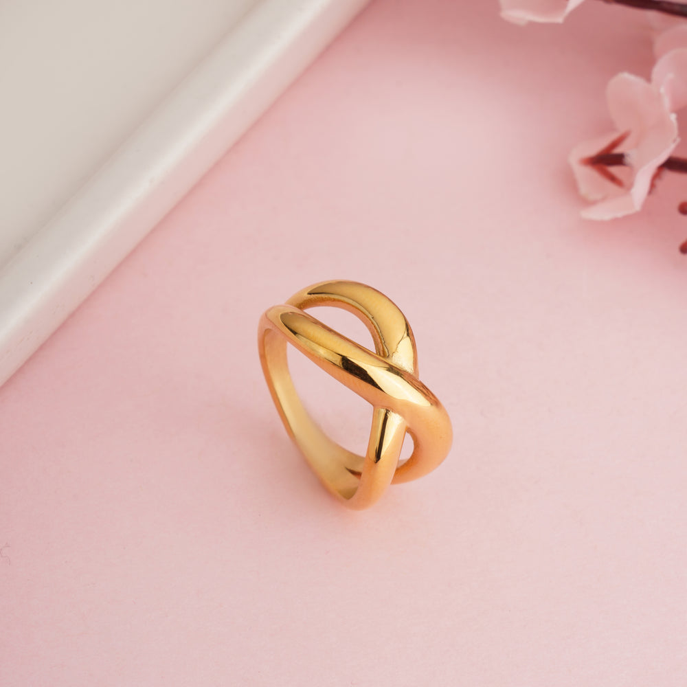 Gold Plated Cross shapped Spiral Ring, Modern Geometric Wrap Design Ring