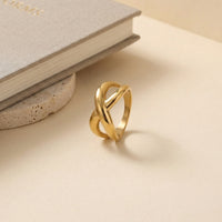Gold Plated Cross shapped Spiral Ring, Modern Geometric Wrap Design Ring