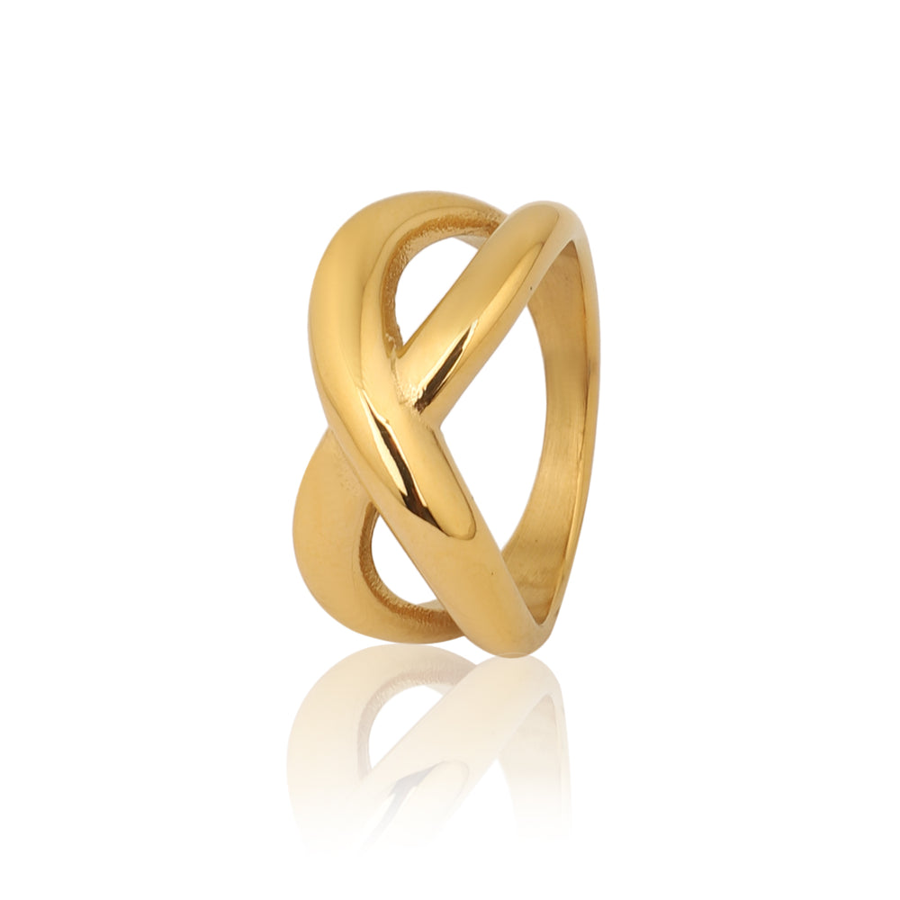Gold Plated Cross shapped Spiral Ring, Modern Geometric Wrap Design Ring