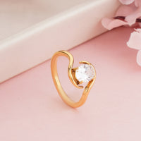 Gold Plated S-Curve Swirl Solitaire Ring, Unique Twisted Wave Zircon Ring