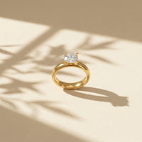 Gold Plated Classic Wide Dome Solitaire Ring, Bold 4-Prong Zircon Engagement Ring