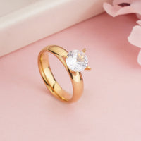 Gold Plated Classic Wide Dome Solitaire Ring, Bold 4-Prong Zircon Engagement Ring