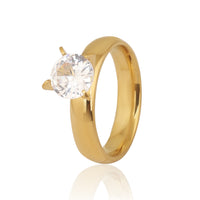 Gold Plated Classic Wide Dome Solitaire Ring, Bold 4-Prong Zircon Engagement Ring