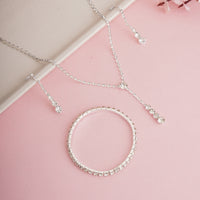 4-Piece Silver-Plated Crystal Jewelry Set | Y-Drop Lariat Necklace, Dangle Earrings, and Matching Bracelet
