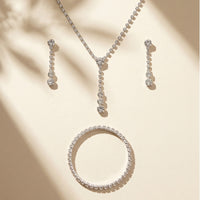 4-Piece Silver-Plated Crystal Jewelry Set | Y-Drop Lariat Necklace, Dangle Earrings, and Matching Bracelet