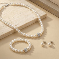 4-Piece Sophisticated Pearl & Crystal Shamballa Ball Jewelry Set