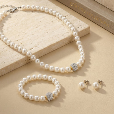 4-Piece Sophisticated Pearl & Crystal Shamballa Ball Jewelry Set