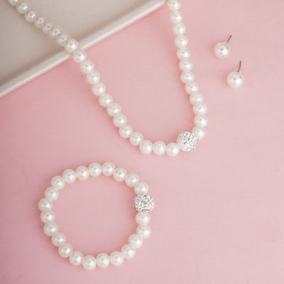 4-Piece Sophisticated Pearl & Crystal Shamballa Ball Jewelry Set - Second Image