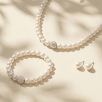 4-Piece Sophisticated Pearl & Crystal Shamballa Ball Jewelry Set