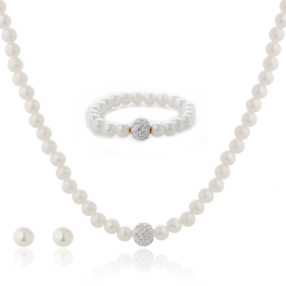 4-Piece Sophisticated Pearl & Crystal Shamballa Ball Jewelry Set