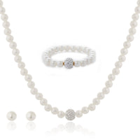4-Piece Sophisticated Pearl & Crystal Shamballa Ball Jewelry Set
