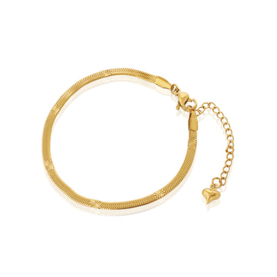 Gold Plated Stainless Steel Textured Snake Chain Bracelet with Heart Charm - Second Image