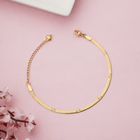 Gold Plated Stainless Steel Textured Snake Chain Bracelet with Heart Charm
