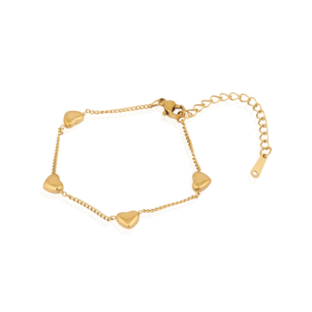Romantic Gold Toned Heart Shaped Charm Bracelet for Gifting for Girlfriend