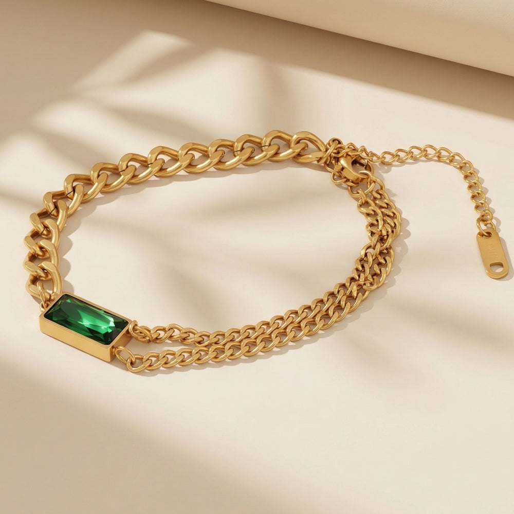 Luxury Emerald Green Stone Inlaid Cubed Link Bracelet for party wear