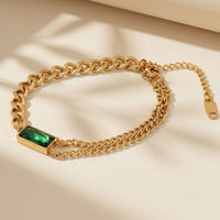 Luxury Emerald Green Stone Inlaid Cubed Link Bracelet for party wear
