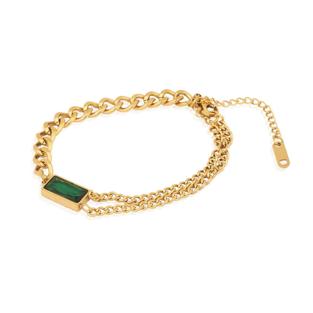 Luxury Emerald Green Stone Inlaid Cubed Link Bracelet for party wear