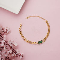 Luxury Emerald Green Stone Inlaid Cubed Link Bracelet for party wear