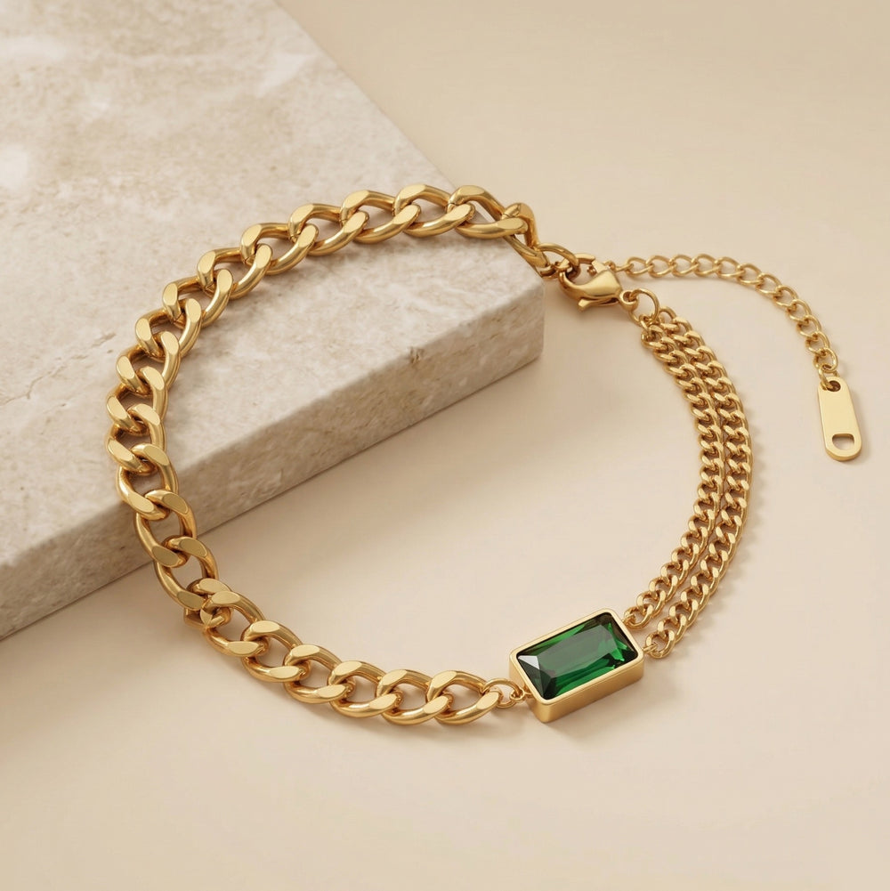Luxury Emerald Green Stone Inlaid Cubed Link Bracelet for party wear