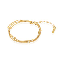 Triple Layered Daily Wear Gold Plated Snake Chain Bracelet with Beads