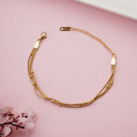 Triple Layered Daily Wear Gold Plated Snake Chain Bracelet with Beads