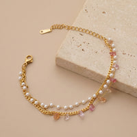 Boho Gold Plated Multi-Strand Bracelet with Pearls & Raw Stones fo roffice wear