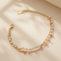 Boho Gold Plated Multi-Strand Bracelet with Pearls & Raw Stones fo roffice wear