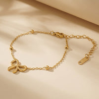 Minimalist Daily Wear Adjustable Gold Toned Bowknot Pendant Chain Bracelet