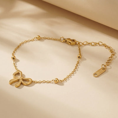 Minimalist Daily Wear Adjustable Gold Toned Bowknot Pendant Chain Bracelet
