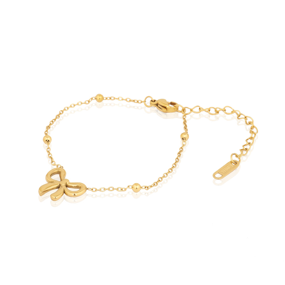 Minimalist Daily Wear Adjustable Gold Toned Bowknot Pendant Chain Bracelet