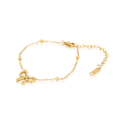 Minimalist Daily Wear Adjustable Gold Toned Bowknot Pendant Chain Bracelet - Second Image