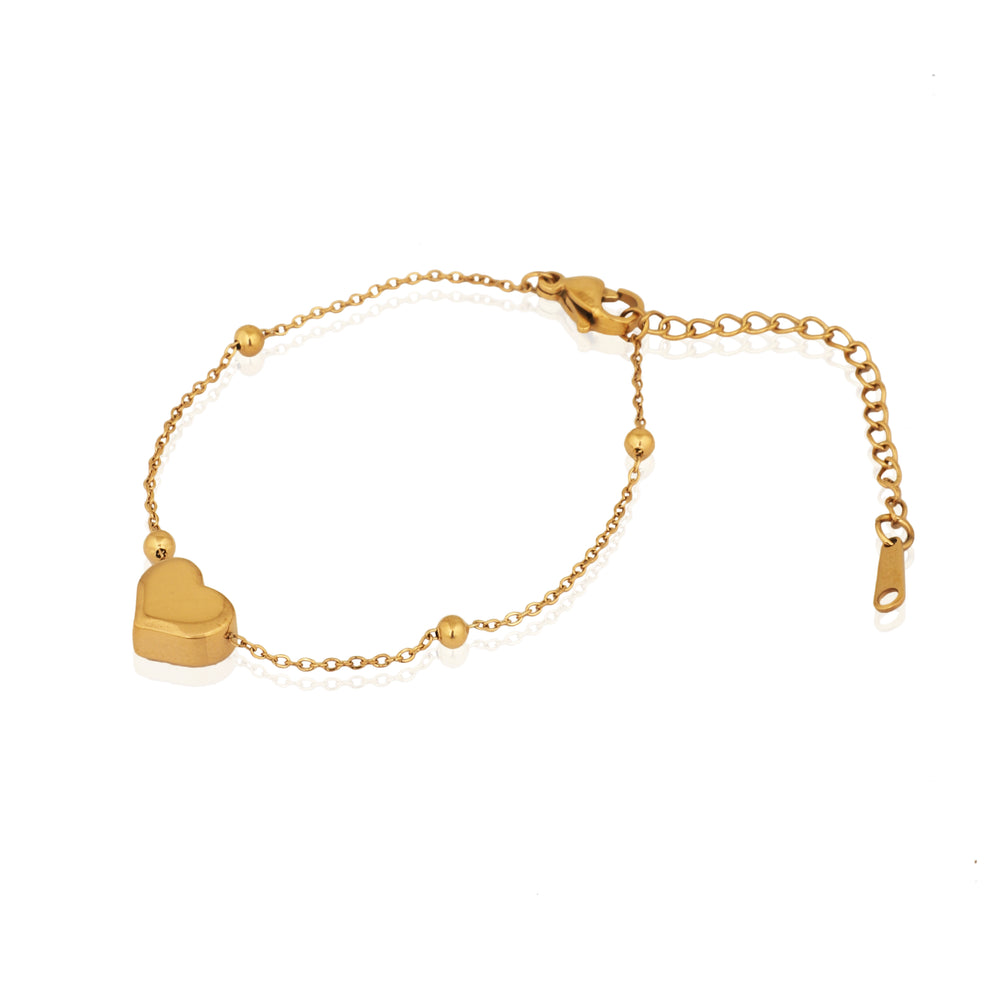 Minimilist Elegant Gold Toned Anti-Tarnish Heart Bracelet for Daily Wear