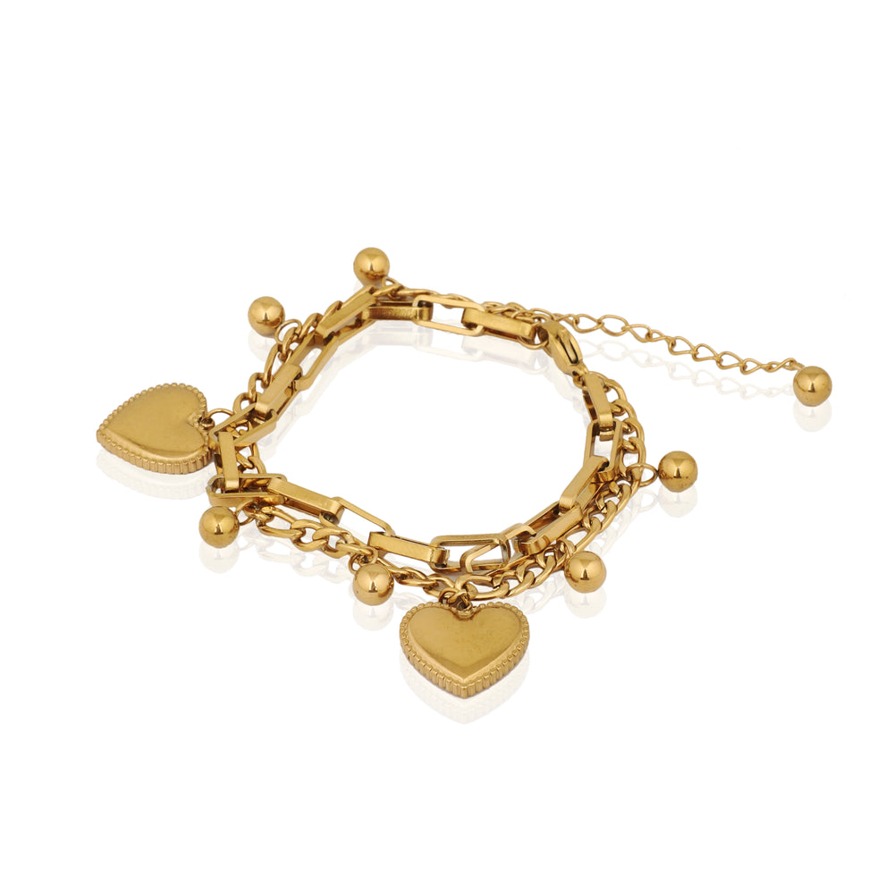 Stylish Heavy Statement Gold Bracelet with Heart and Ball Hangings for office party