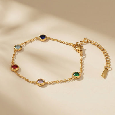 Gold Plated Bezel Set Multi-Color Crystal Station Chain Bracelet for Girlfriends