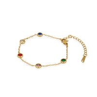 Gold Plated Bezel Set Multi-Color Crystal Station Chain Bracelet for Girlfriends