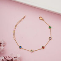 Gold Plated Bezel Set Multi-Color Crystal Station Chain Bracelet for Girlfriends