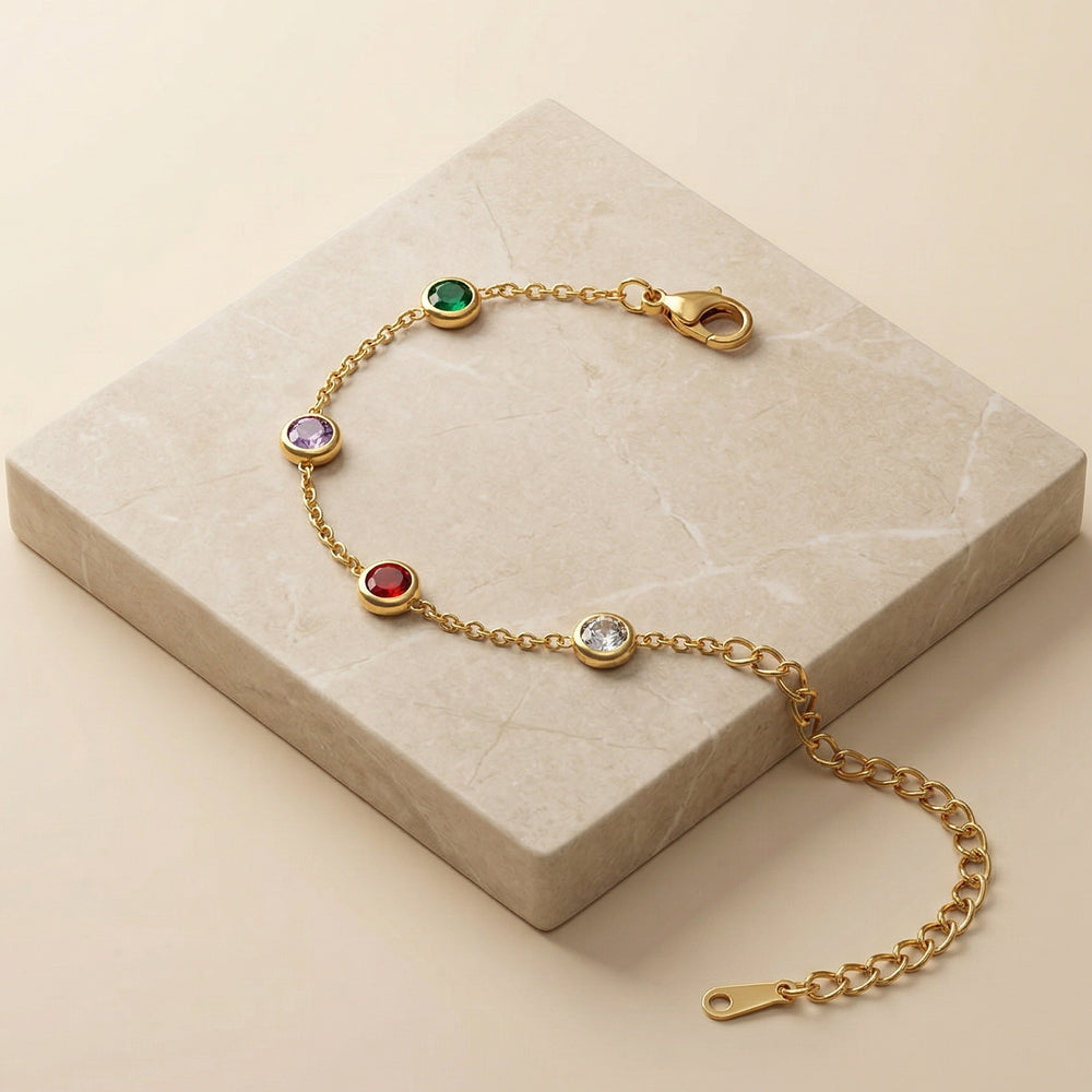 Gold Plated Bezel Set Multi-Color Crystal Station Chain Bracelet for Girlfriends
