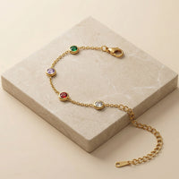 Gold Plated Bezel Set Multi-Color Crystal Station Chain Bracelet for Girlfriends
