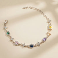 Elegent Silver Plated Halo Link Bracelet with Multi-Color Pastel Stones for Party wear
