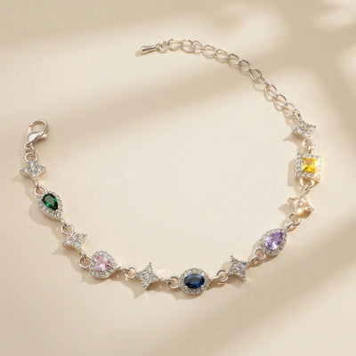 Elegent Silver Plated Halo Link Bracelet with Multi-Color Pastel Stones for Party wear