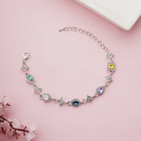 Elegent Silver Plated Halo Link Bracelet with Multi-Color Pastel Stones for Party wear