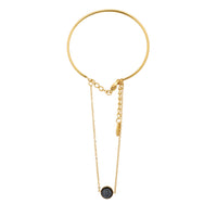 Gold Plated Black Druzy Hand Harness, Circular Stone Bracelet with Finger Chain